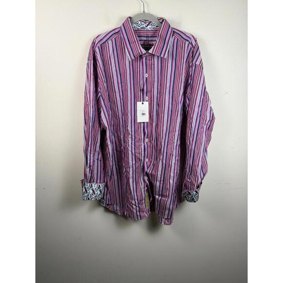 NWT Robert Graham Dress Shirt Size Pink Purple White Stripe Flip Cuff  XXXL - Picture 1 of 6